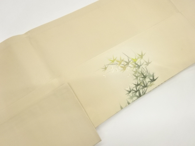  作家物　塩瀬金彩手描き笹模様名古屋帯